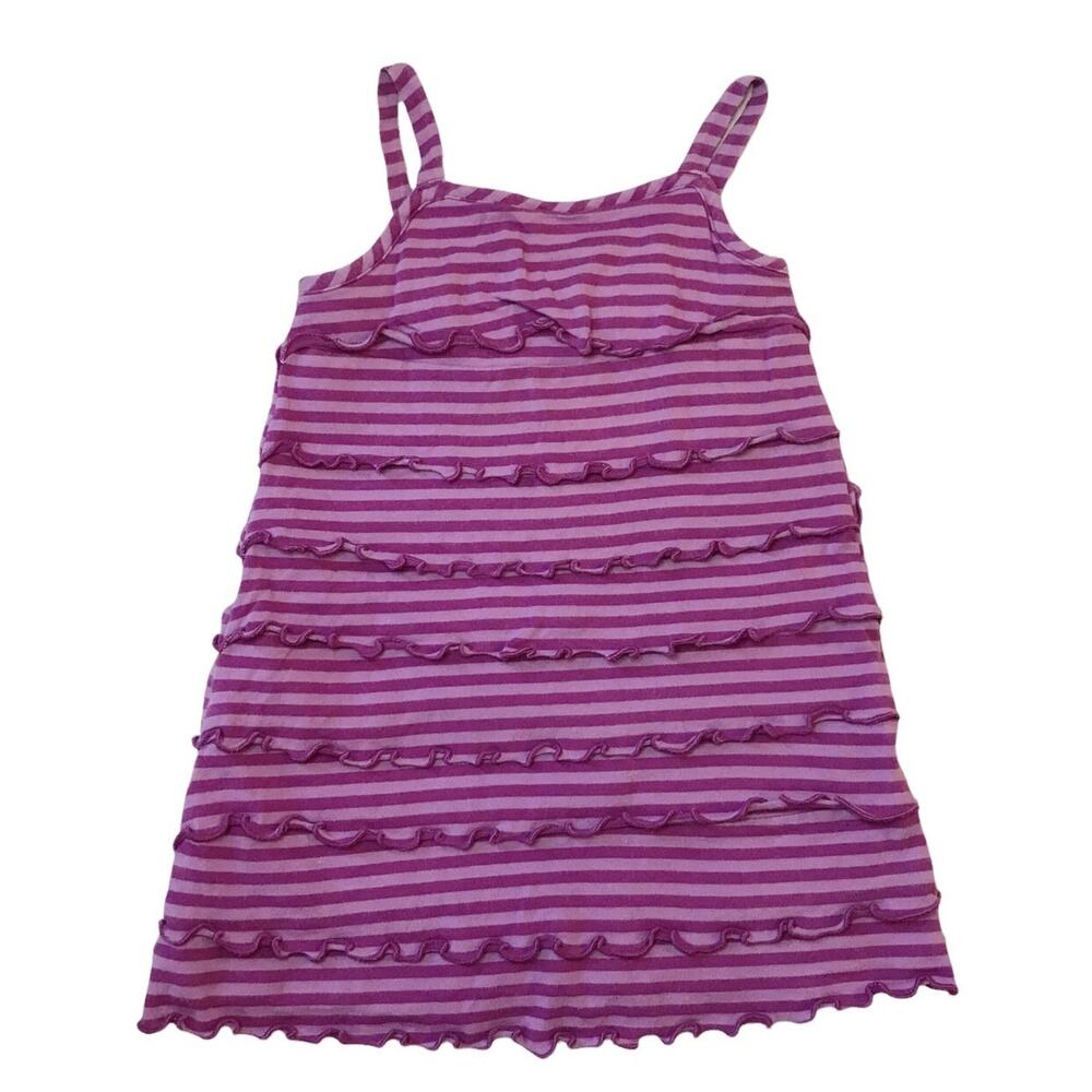 Hanna Andersson Purple Striped Ruffled Dress 80